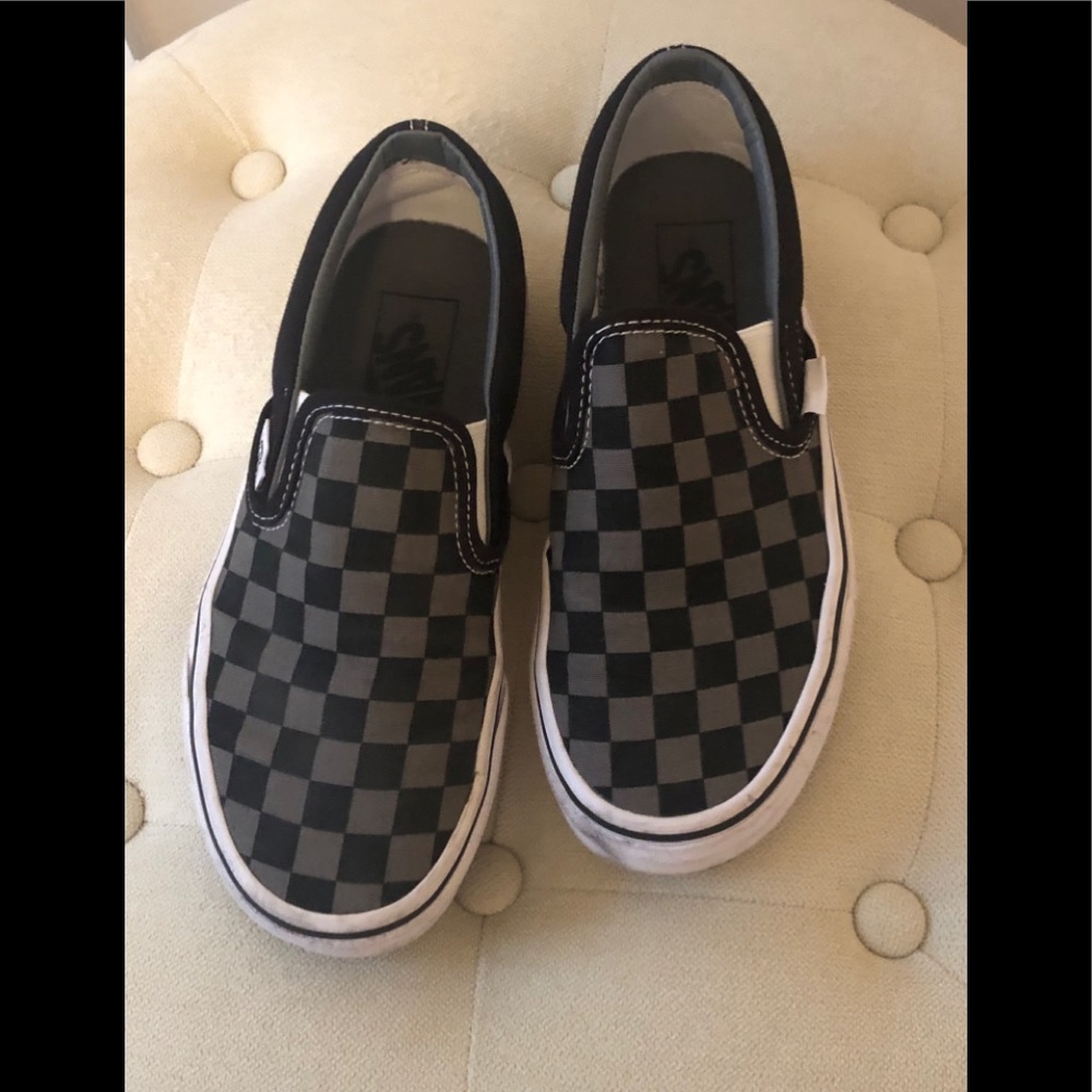 Kids Vans Classic Slip Ons Sz 3.5 Gray Checkered